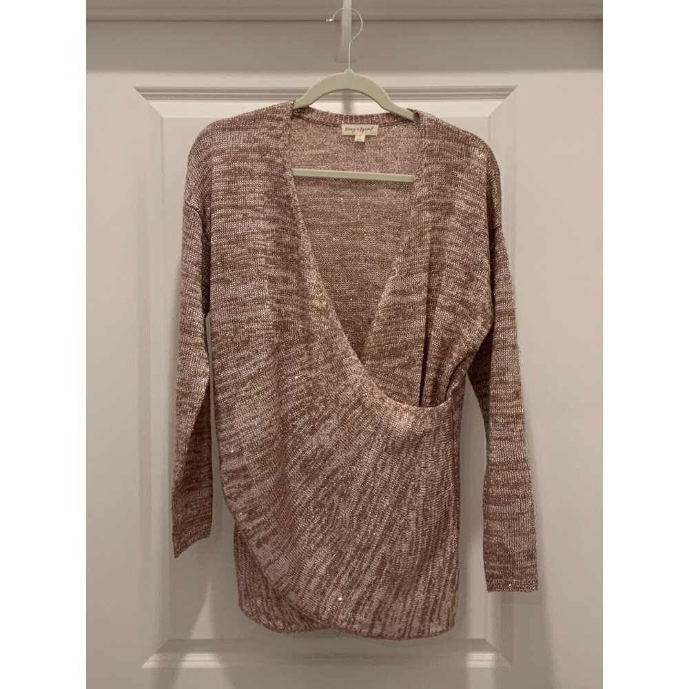 Song N Spirit Sweater Medium Womens Crossover Sparkly Pinkish Long Sleeve